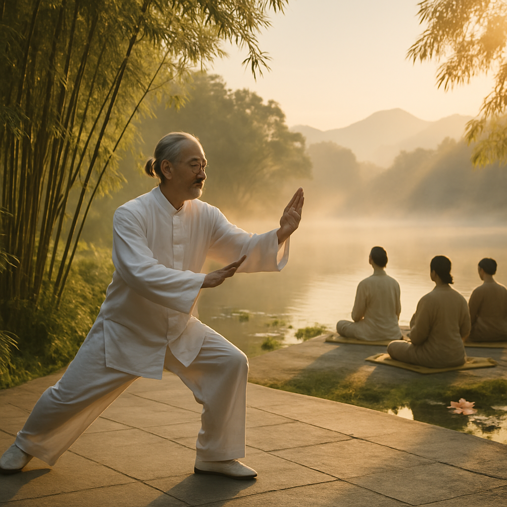 Meditative Tai Chi practice representing Taoism's harmony with nature